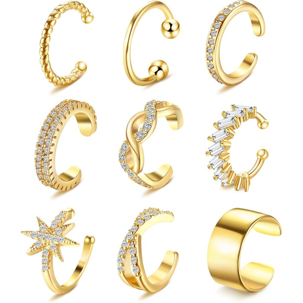 9Pcs Ear Cuff 14K Gold Plated Cuff Earrings Gold Ear Cuffs Non Pierced Ear Clips